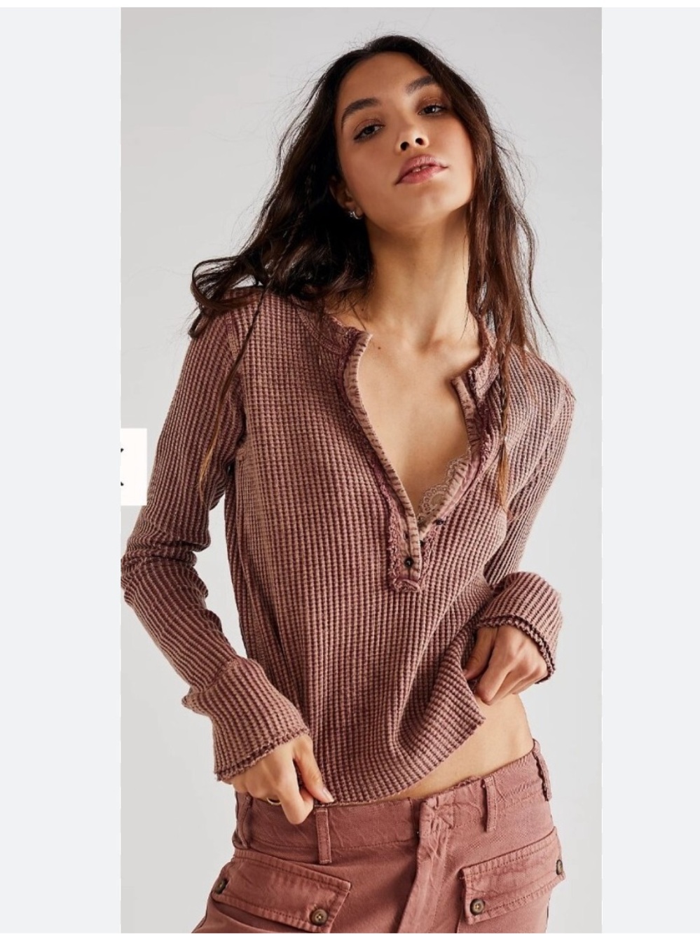 Free People One Colt Thermal Waffle Weave Long Sleeve